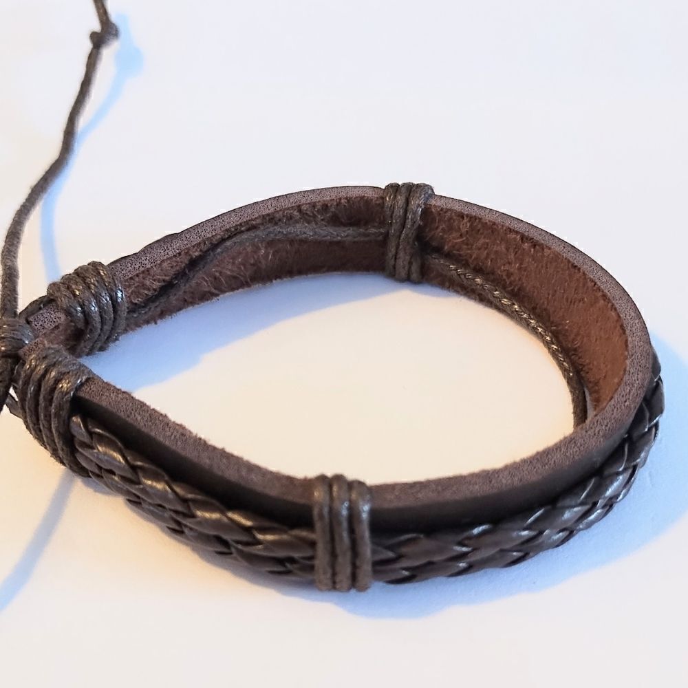 Men's bracelet‎ leather braided brown new d54